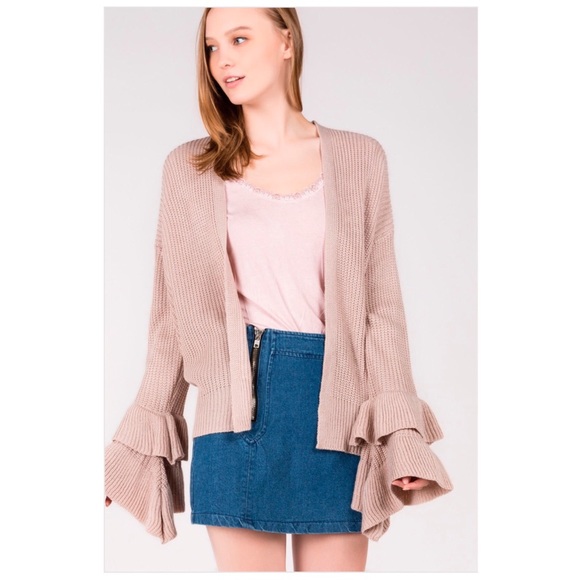 OPEN CARDIGAN WITH LONG RUFFLE SLEEVES - Picture 6 of 9